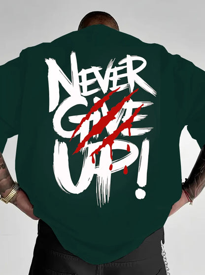 2026 Summer slogan print never give up! Letter-style