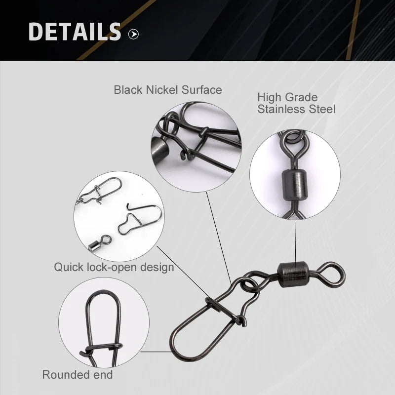 50pc/box Stainless Steel Fishing Connector Pin 4# 6# 8#10#12# Bearing Rolling Swiveal