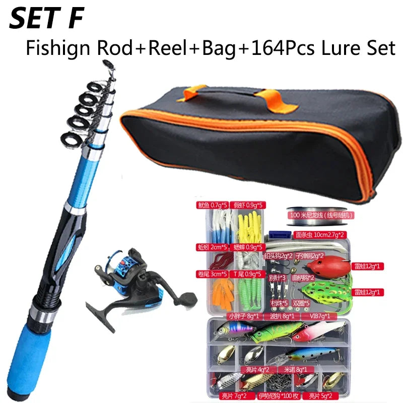 1.2M Fishing Rod Full Kits Telescopic Sea Spinning Reel Lure Set