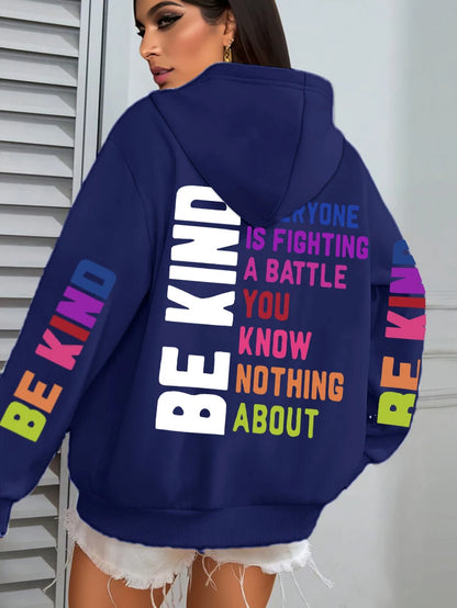 Be Kind Hoodies Women Letter Prints Winter Fleece Warm