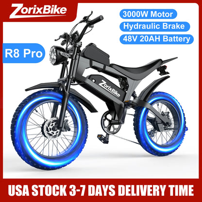 ZorixBike R8 Pro Electric Off-Road Bike 20x4.0 3000W 35Mph 80Mile