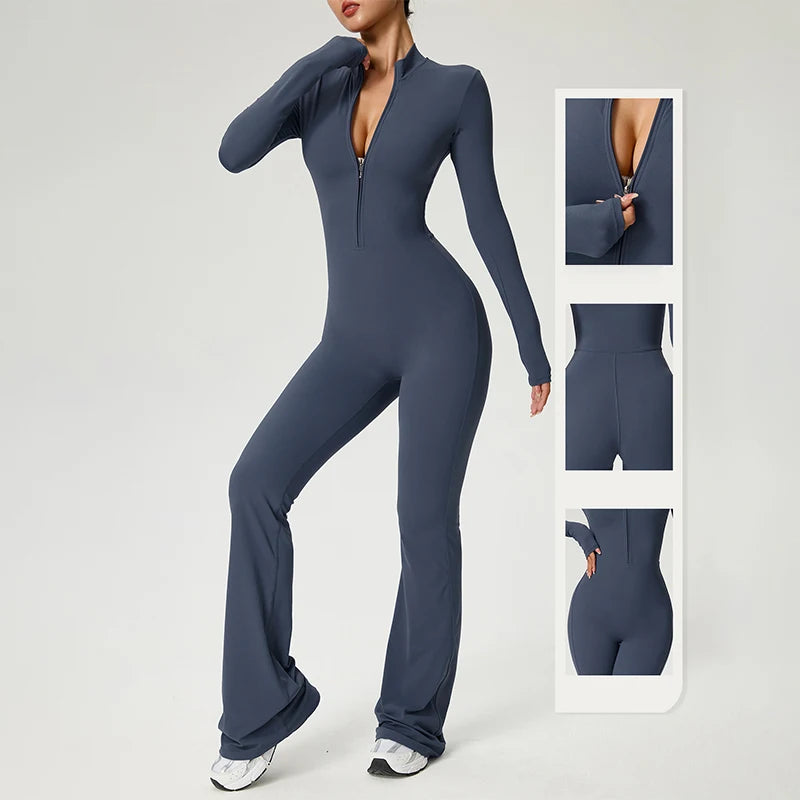 TRY TO BN Sports Yoga Jumpsuit Long Sleeves Zipper