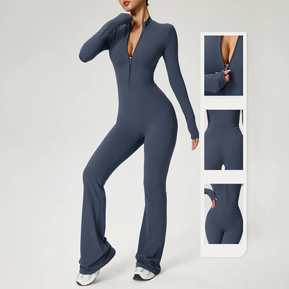 TRY TO BN Sports Yoga Jumpsuit Long Sleeves Zipper