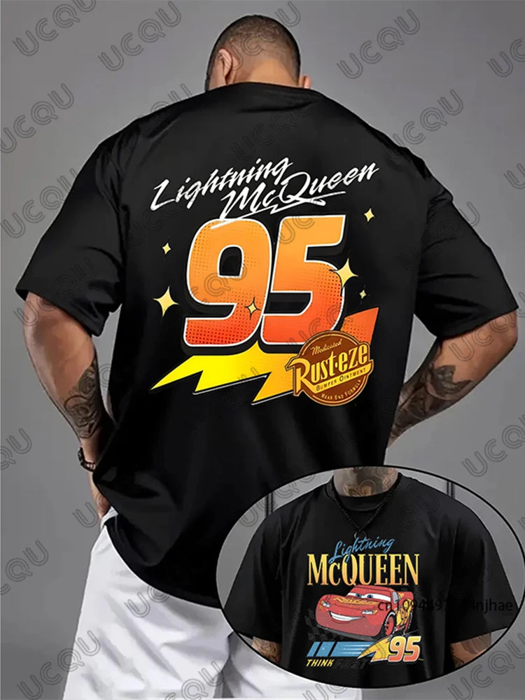 Lightning McQueen Cars 95 Graphic Print T-shirt For Men Summer Short Sleeve