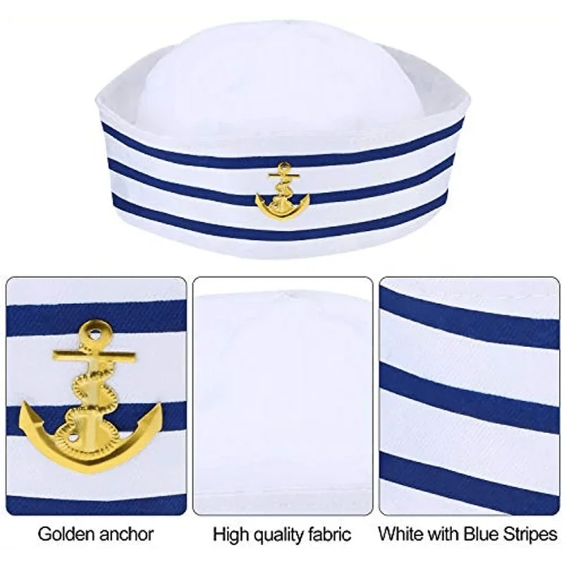1/3/6 pieces of blue striped sailor hats, white striped sailor