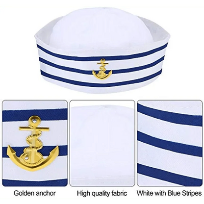 1/3/6 pieces of blue striped sailor hats, white striped sailor
