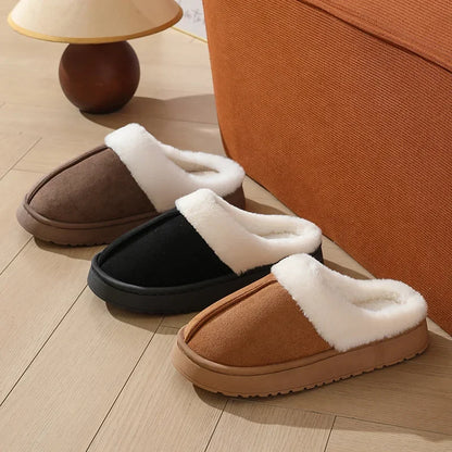 Women's plush slippers winter outdoor, thick sole