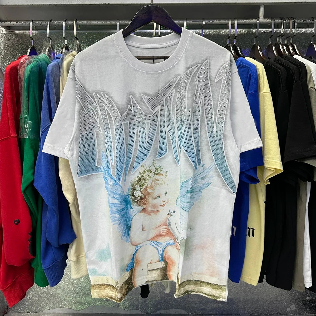 New Summer Letter Rhinestone Short Sleeve Black Men's T-Shirt