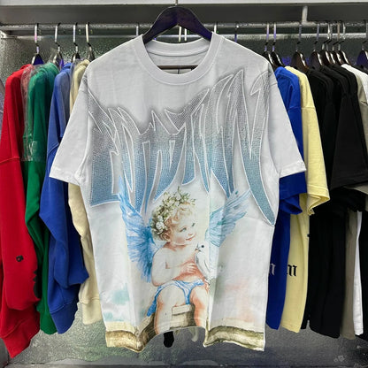 New Summer Letter Rhinestone Short Sleeve Black Men's T-Shirt