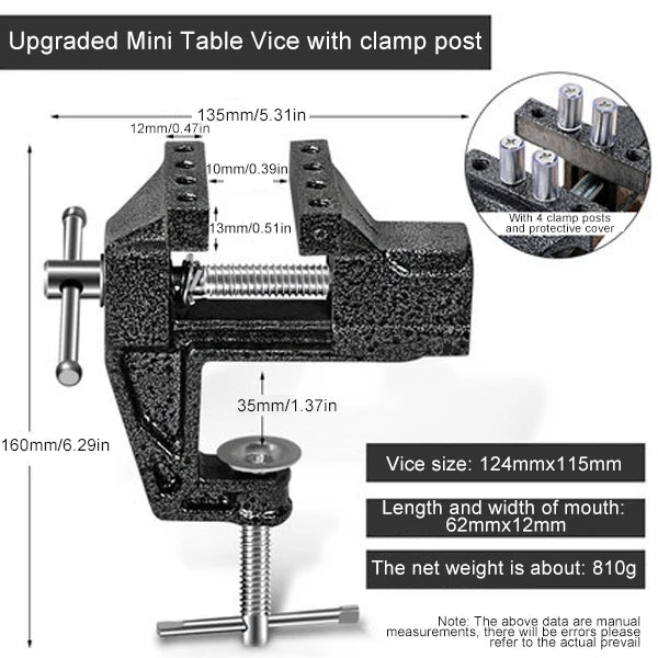 Bench Vise Jaw Width 10/60/70mm 360 Degree Swivel Cast Iron Tabletop Multifunctional Heavy Clamp Black and Blue Randomly Shipped