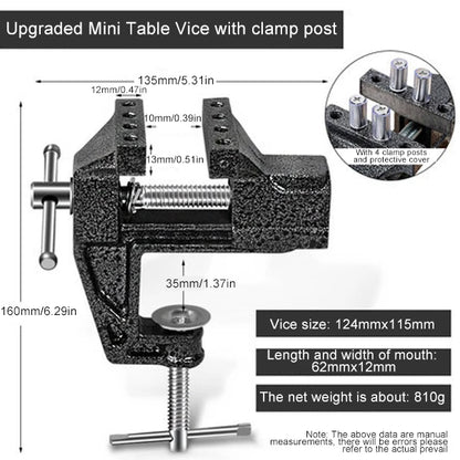 Bench Vise Jaw Width 10/60/70mm 360 Degree Swivel Cast Iron Tabletop Multifunctional Heavy Clamp Black and Blue Randomly Shipped