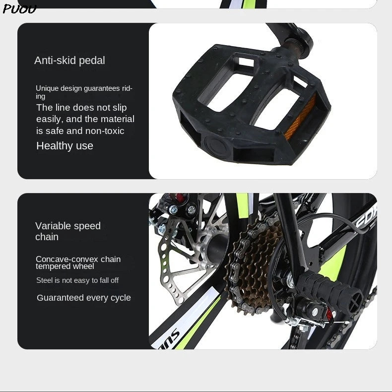 PUOU Children's Mountain Bike with Gears 20-inch