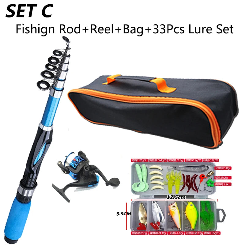 1.2M Fishing Rod Full Kits Telescopic Sea Spinning Reel Lure Set
