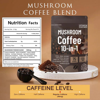 Mushroom Coffee With 10 Adaptogenic Mushrooms And MCT Oil,