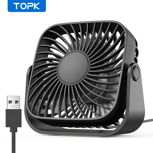 TOPK 4Inch USB Mini Portable Fan for Camping,3 Speeds QuietFAN