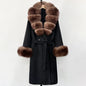Wool Blends Coat Fashion Long Natural Warm Real Fox Fur Jacket