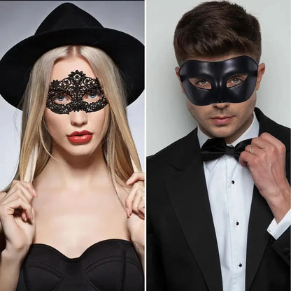 2pcs Elegant Black Lace Masquerade Mask Set for Couples -