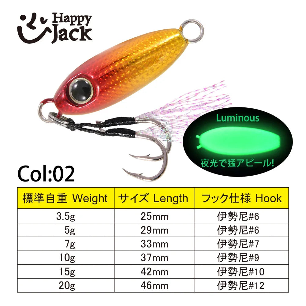 HappyJack Rockfishing Slow Drop Micro Cast Metal Jig 3.5G 5G 7G 10G 15G 20G