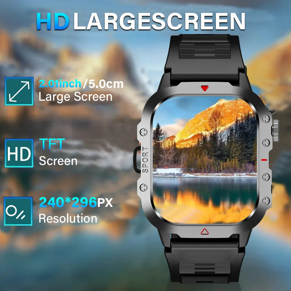 Outdoor Sports Smart Watch 2.01 inch HD Screen LED Flashlight