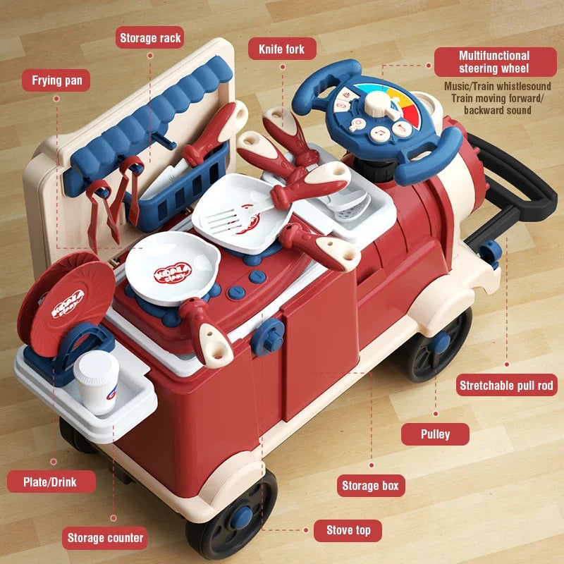 3 in 1 Sliding Train Toy Ride On Car for Toddlers Pretend Play