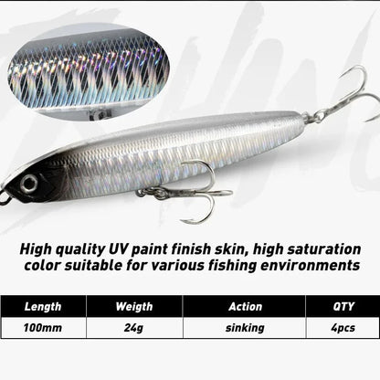 4pcs/set Fishing Lure Pencil Sinking 10cm 24g Bass Fishing