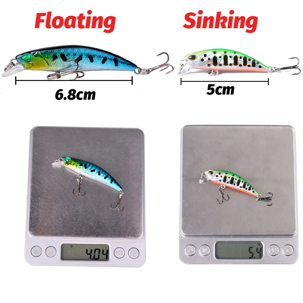 5 PCS Luure Kit Sinking Minnow Trout Artificial Bait Crank Bait Bass Hook
