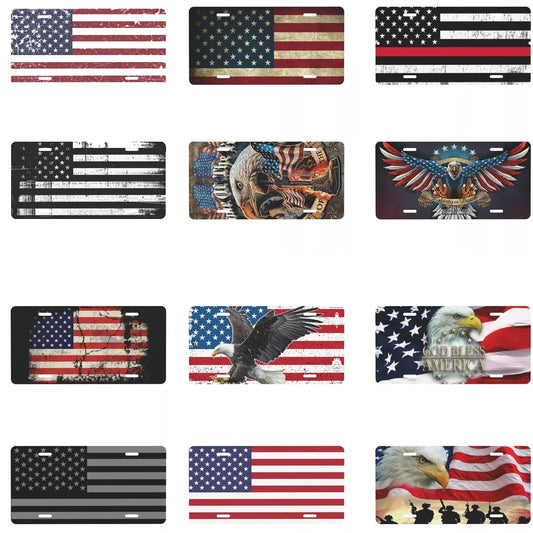 American Flag Bald Eagle Metal License Plate