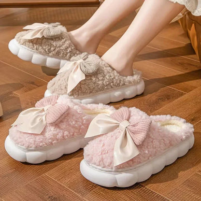 Women's thick-soled plush slippers for indoor outdoor use, non-slip warm fuzzy house shoes with soft fleece, slippers daily wear