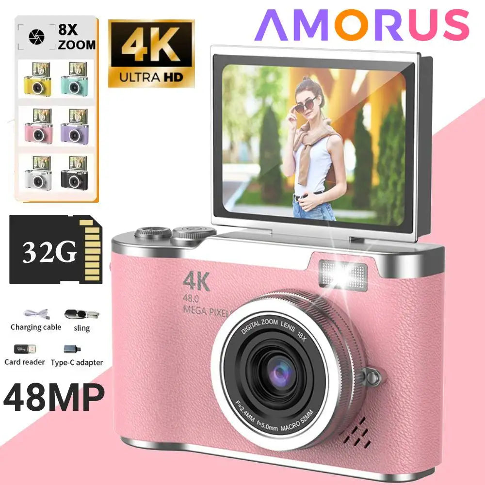 4K Digital Camera CCD 180° Flip Screen Selfie Camera