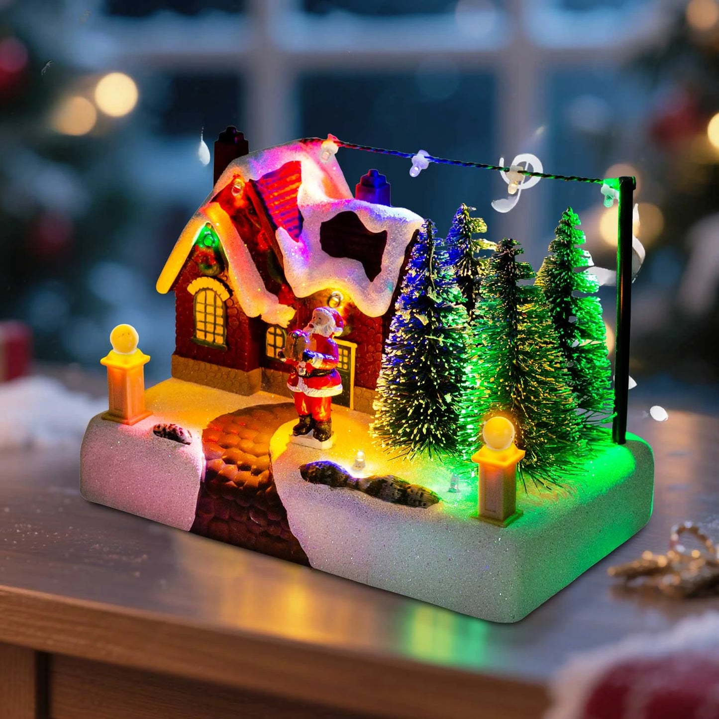 Christmas Village Scene Collectible Building with Lights Trees
