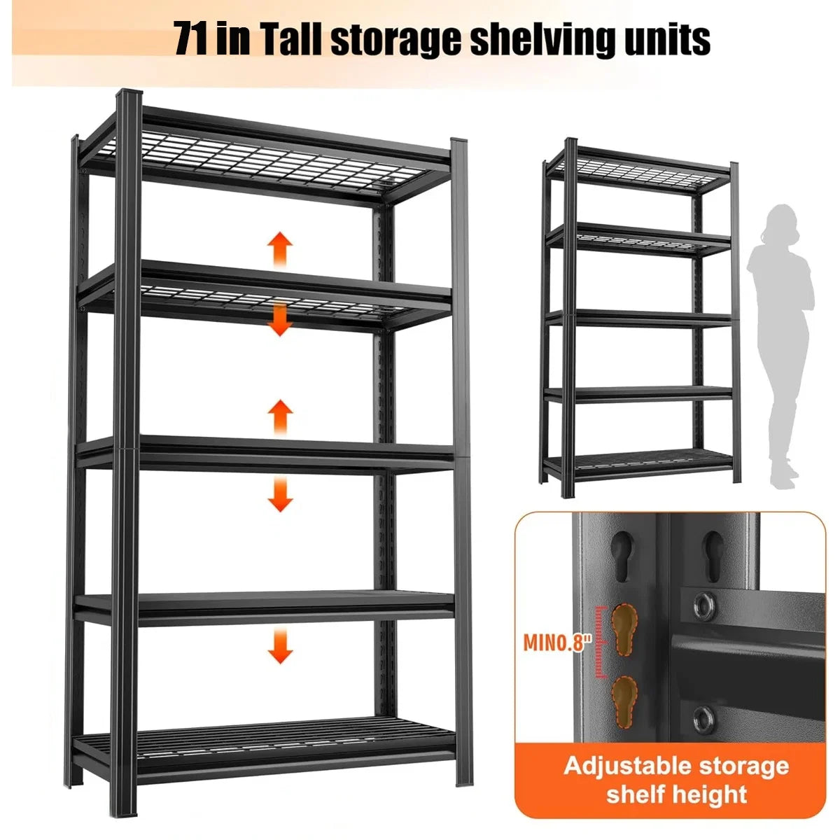Heavy Duty Garage Shelving Metal Frame 5-Shelf