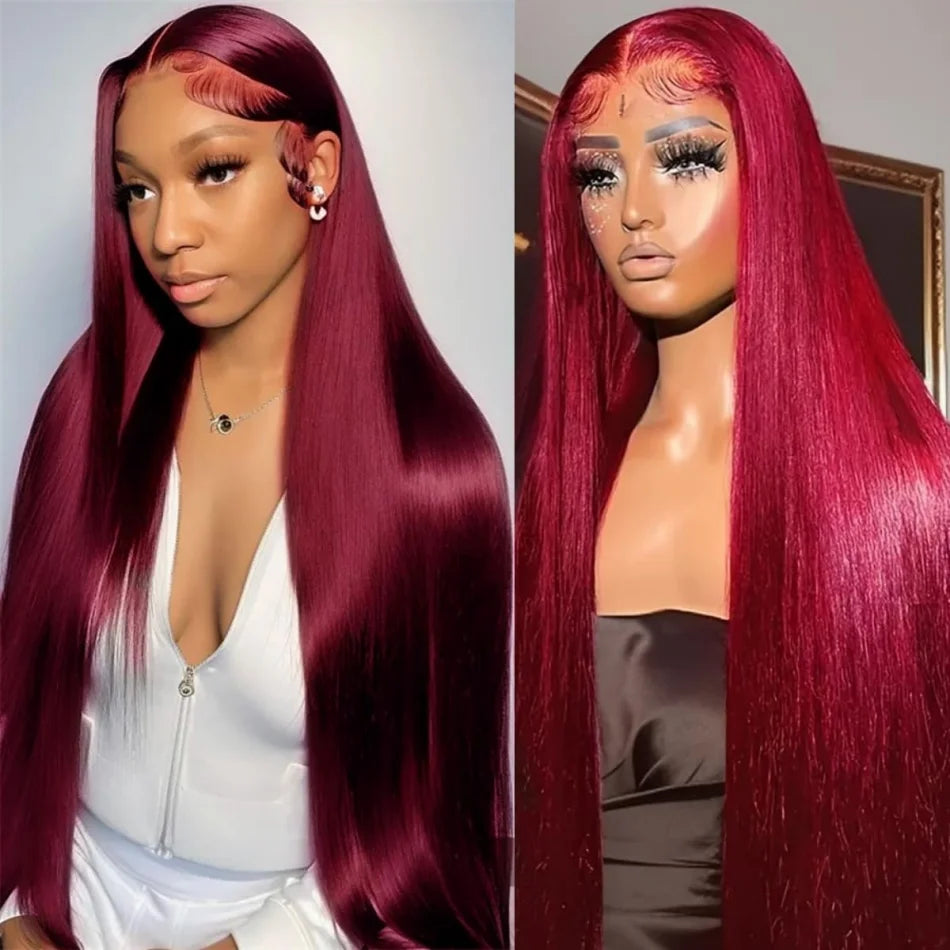 99J Burgundy 13X6 Hd Lace Frontal Human Hair Wig Straight Human Hair Wigs Brazilian Deep Wave Lace Front Wig 30 Inch 250 Density