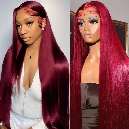 99J Burgundy 13X6 Hd Lace Frontal Human Hair Wig Straight Human Hair Wigs Brazilian Deep Wave Lace Front Wig 30 Inch 250 Density