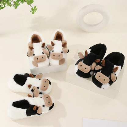 Winter Home Slippers for Couples Warm Plush Neutral Cartoon Cow I