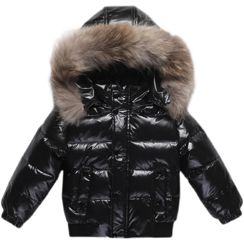 2025 Winter Toddler Boys Down Jacket Fur Waterproof