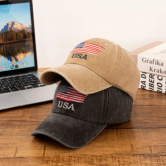 USA American Flag Embroidered Washed Cotton Baseball Cap