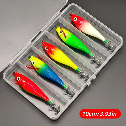 ANFS 5pcs Glowing Squid Hooks - Horizontal Shrimp Lures -