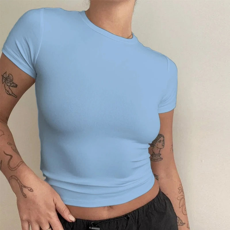Woman Clothing Short Sleeve T-shirt Slim Fit Tops Female