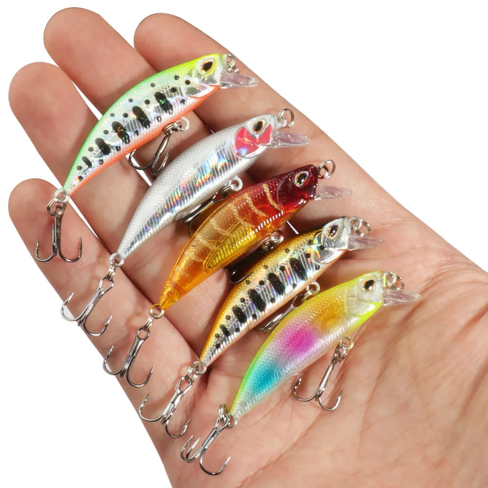 5 PCS Luure Kit Sinking Minnow Trout Artificial Bait Crank Bait Bass Hook