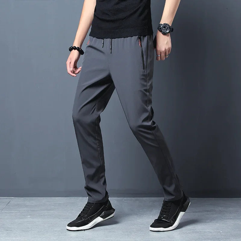 Men's Casual Pants Straight Slim Fit Elastic Waist
