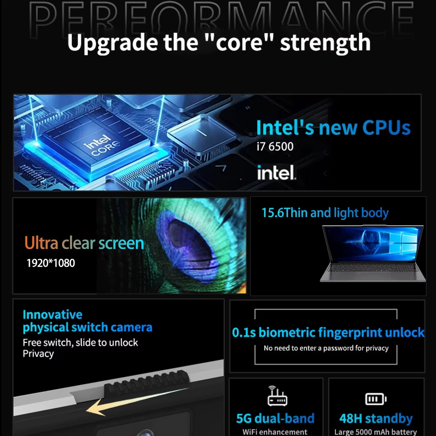 15.6" Ultra Slim Intel Core i7 6500U Laptop Computer