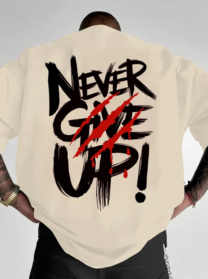 2026 Summer slogan print never give up! Letter-style