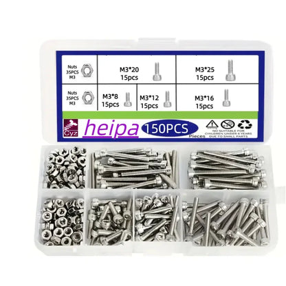 150pieces/box M3 X 8mm, 12mm, 16mm, 20mm, 25mm Hexagon Socket Screws, Bolts, Nuts