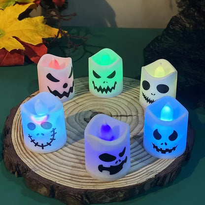 6pcs Halloween Led Ghost Pumpkin Candle Light Glowing Lamp