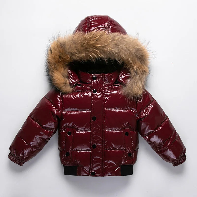 2025 Winter Toddler Boys Down Jacket Fur Waterproof