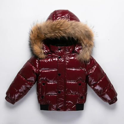2025 Winter Toddler Boys Down Jacket Fur Waterproof