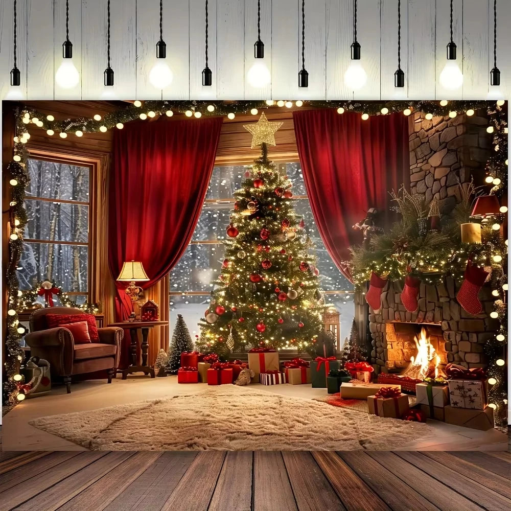 Christmas tree and fireplace  background
