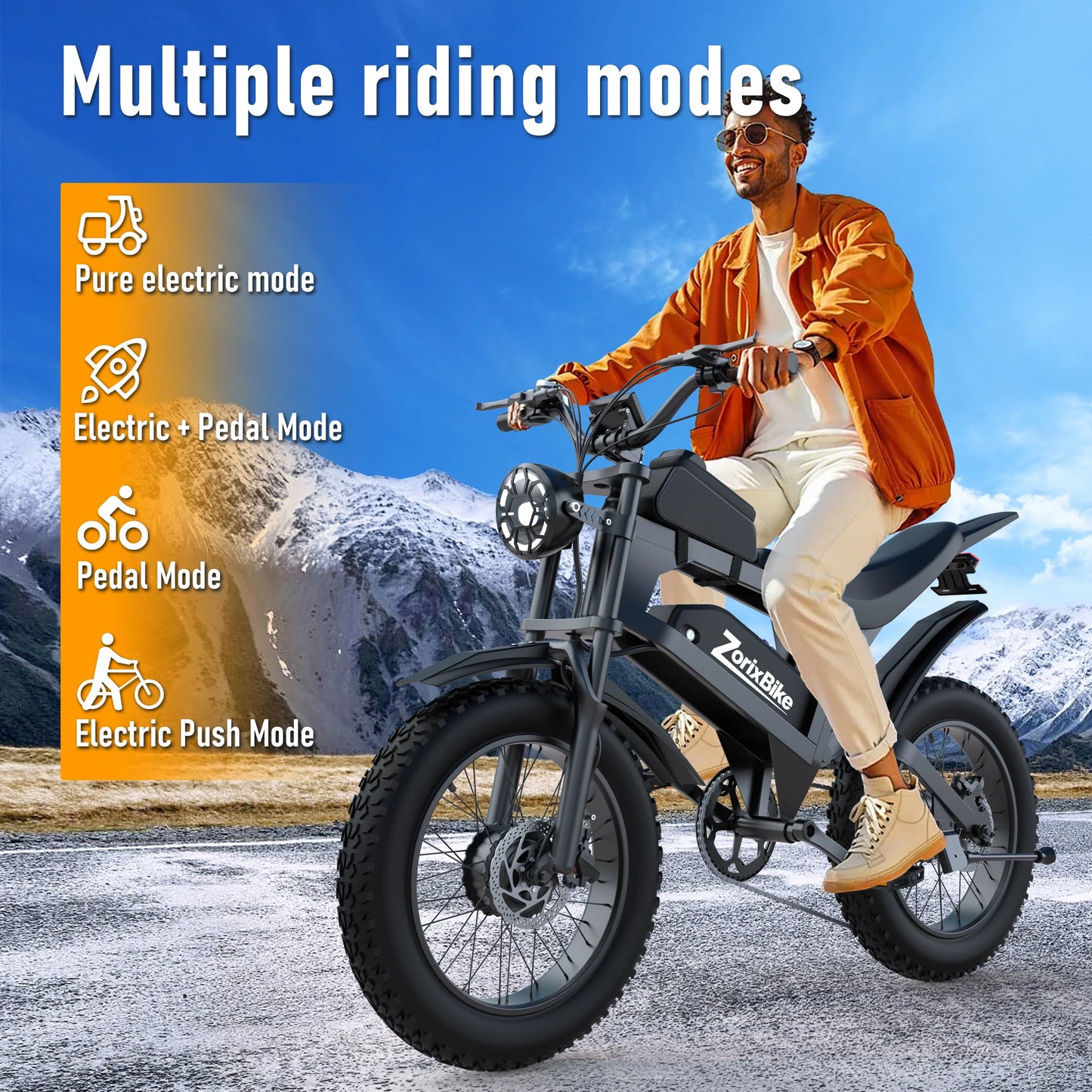 ZorixBike R8 Pro Electric Off-Road Bike 20x4.0 3000W 35Mph 80Mile 48V 20Ah