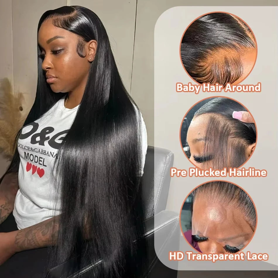 40 50 Inch Straight Human Hair Wig 13x6 HD Lace Frontal