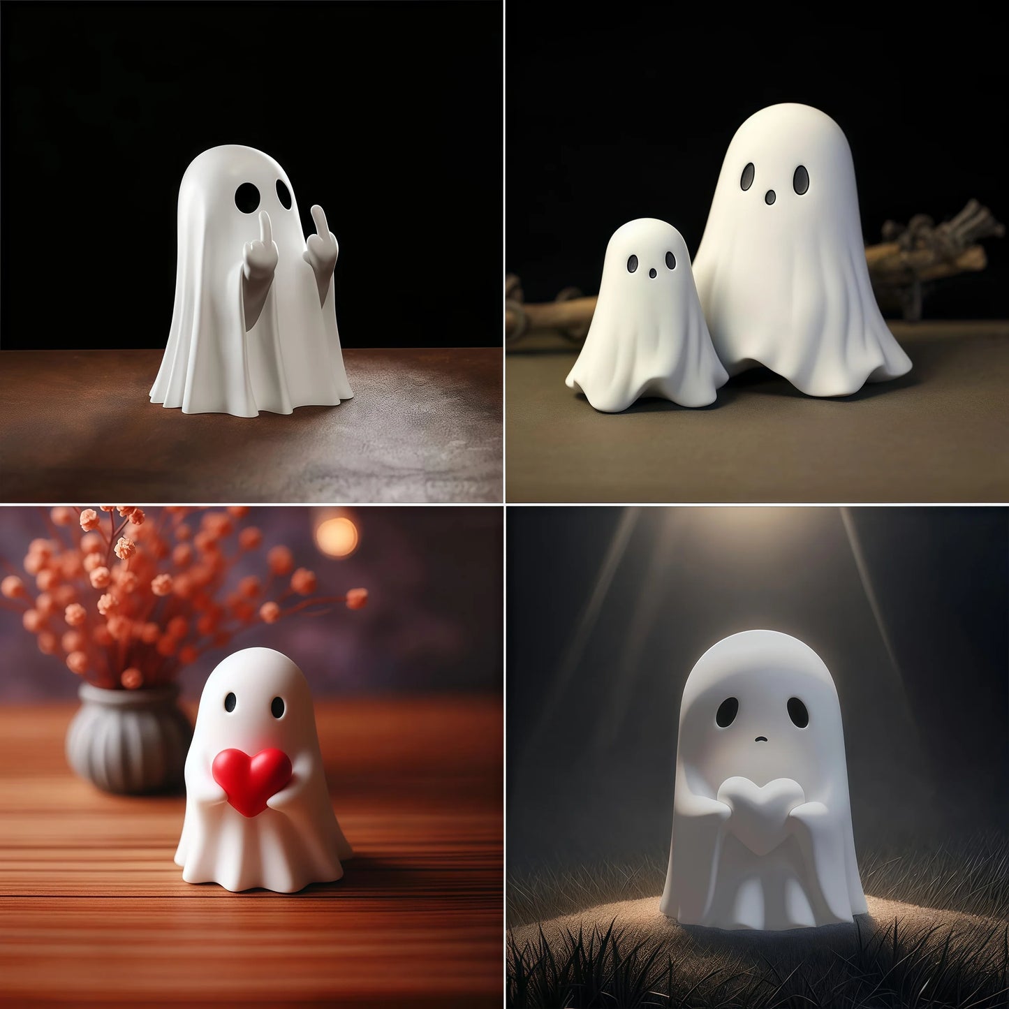 Cute Middle Finger Ghost Statue, Small Halloween